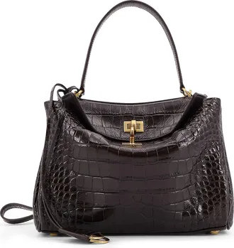 Balenciaga Rodeo Leather Shoulder Bag With Croco Effect-Donna