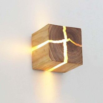 OEM Aplique De Pared De Madera De Roble Blanqueado, 8 Cm, Dise&ntilde;o Creativo, Acabado Natural Craquelado, Luz Nocturna Decorativa Cuadrada, 5 W -ulisem