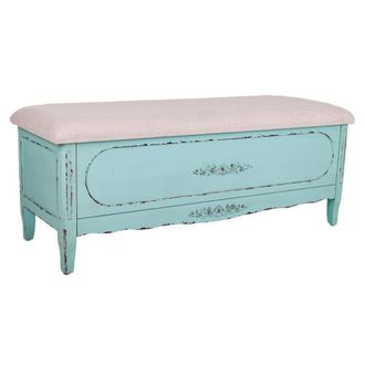 Wanderlust Deco Banqueta de madera y acolchada azul 120x43x48h cm