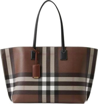 Burberry Tassen, Dames, Bruin, ONE Size, Haymarket Check Leren Tote Bag
