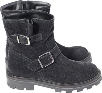 Jimmy Choo London Mens Goat Suede Youth Ii Glitter-Effect Bootie (Authentic Pre- Loved)