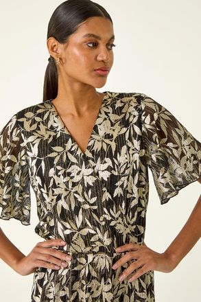 Roman Floral Plisse Wrap Top