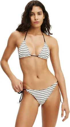 Cotton On Womens Sunspun Micro Knit Tie Side Thong Bikini Bottom in Coconut Milk Stripes at Nordstrom, Size X-Large