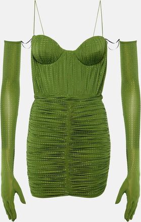 Alex Perry Embellished ruched jersey minidress