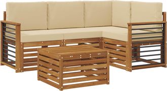 vidaXL Conjunto De Sof&aacute;s De Exterior 5 Uds. Natural Y Beige Poli&eacute;ster Vidaxl