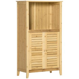 OEM Armario Auxiliar De Ba&ntilde;o De Bamb&uacute; Con 2 Puertas Compartimiento Abierto Y Estante Ajustable 50x25,5x92 Cm Natural