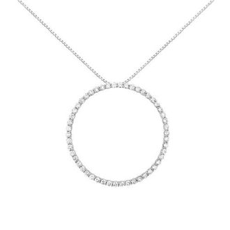 House of Brilliance Silver 4 cttw Prong Set, Round-Cut Diamond Open Circle Hoop 18 Pendant Necklace in White at Nordstrom