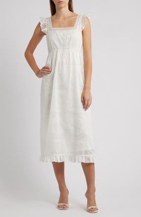 Wayf Rosalie Embroidered Midi Dress in Eggshell at Nordstrom, Size X-Large