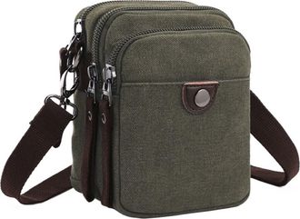 Generic Durable Green Grey Blue Black Coffee Khaki Canvas Compatible For Men Shoulder Messenger Bag(G)