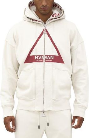 HVMAN Double Hood Triangle Logo Zip Hoodie in Cream at Nordstrom Rack, Size X-Small