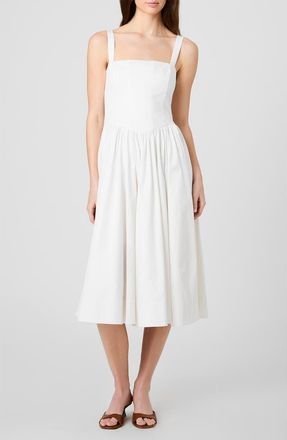 French Connection Fitted Bodice Cotton Blend Midi Dress in Summer White at Nordstrom, Size 10
