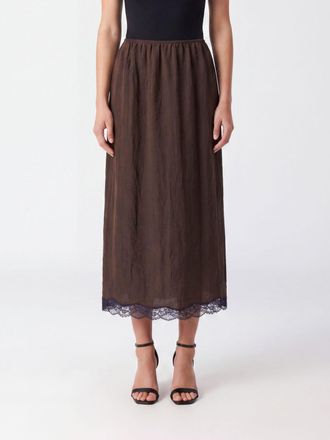 Twinset Gonna midi A-line in raso con inserti in pizzo e vita alta