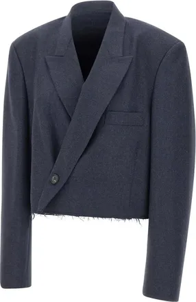 Maison Margiela Double-Breasted Virgin Wool Jacket - female - MM6 Maison Margiela - Blazers - Blue - XS - Jackets