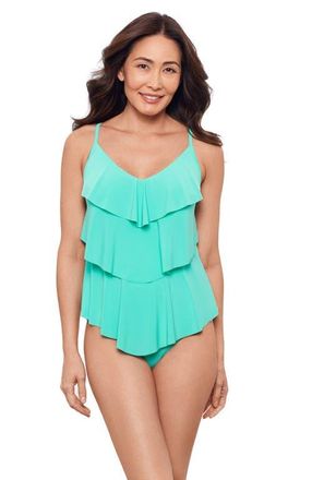 Aqua Green Triple Ruffle Tier Adjustable Tankini Swimsuit Top in Midori at Nordstrom, Size X-Large