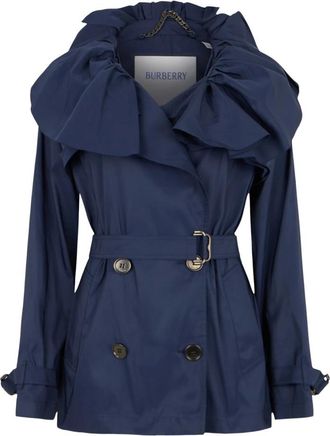 Burberry Korte Trenchcoat van Technische Stof - Dames - Trenchcoats - Blauw - 2XS - Polyester - Jassen