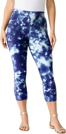 Roaman's Plus Size Essential Stretch Capri Legging in Navy Acid Tie Dye at Nordstrom, Size 44