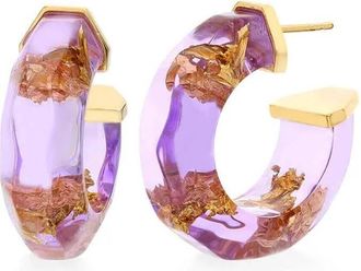 Gold & Honey Womens Faceted Lucite Huggie Hoop Earrings In Purple-Gold-Leaf