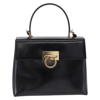 Ferragamo Gancini Top Handle Leather Black Patent_Leather Handbag (Pre-Owned)