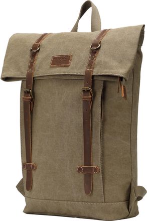 Troop London TRP0425 Heritage Canvas 15 Laptop Backpack, Smart Casual Daypack with Foldable Top Khaki