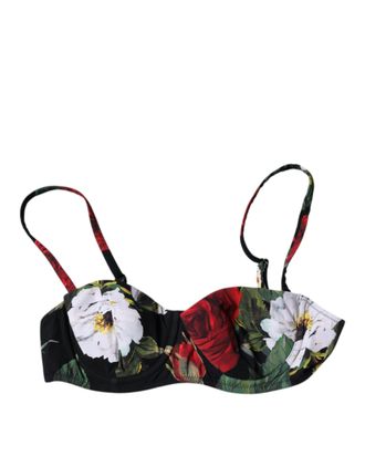 Dolce & Gabbana Black Floral Print Nylon Balconcino Bra Womens Underwear (Pre-Owned)