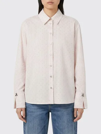 Patrizia Pepe Camicia in misto lyocell a righe con strass