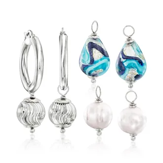 Ross-Simons Italian Sterling Silver Jewelry Set: Hoop Earrings and 3 Pairs Of Interchangeable Drops