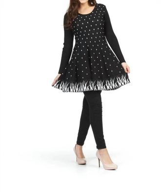 Papillon Polka Dot Ribbed Flare Hem Sweater Dress In Black