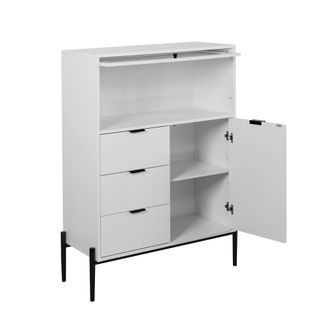 STILVORA Aparador Con 3 Cajones, 1 Puerta Y 1 Puerta De Cristal, Estantes Ajustables, Estilo Elegante, En Tablero De Part&iacute;culas, Blanco, 85&times;40&times;120 Cm