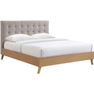 Miliboo Cama Adulto Estilo N&oacute;rdico Madera Y Tejido Beige 160 X 200cm Lynn