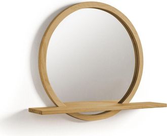 HOGAR 24 Hogar24 - Turin - Espejo De Pared Redondo Con Estante De Madera, Color Encerado. Medida: Di&aacute;metro De 60 Cm - Encerado