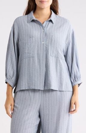 Max Studio Stripe Balloon Sleeve Popover Shirt in Denim/Black Stripe at Nordstrom Rack, Size 2X