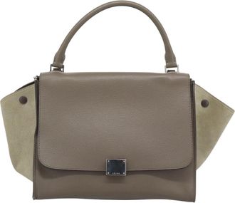 Celine Trapeze Leather With Suede Gray Leather Handbag (Pre-Owned)