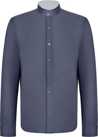 Shanghai Tang deconstructed band-collar denim shirt - men - Cupro - 50 - Blue