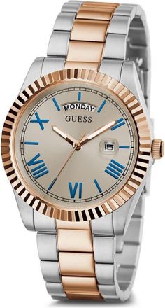 Guess Connoisseur Day/Date Two-Tone Bracelet Watch, 42mm in Rose Gold at Nordstrom