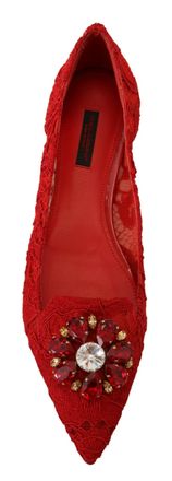 Dolce & Gabbana Womens Crystal-Embellished Flat Red Cotton Nylon Leather