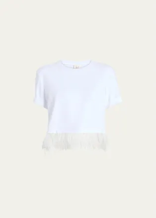 Cinq &agrave; Sept Cropped Feather-Trim Tee
