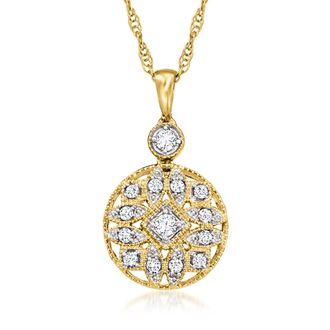 Ross-Simons Diamond Openwork Circle Pendant Necklace in 18kt Gold Over Sterling