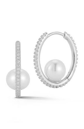 Chloe and Madison Cubic Zirconia Cultured Pearl Hoop Earrings in Silver at Nordstrom Rack