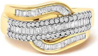House of Brilliance 14K Yellow Gold 1.0 Cttw Diamond Wave Design Band Ring at Nordstrom