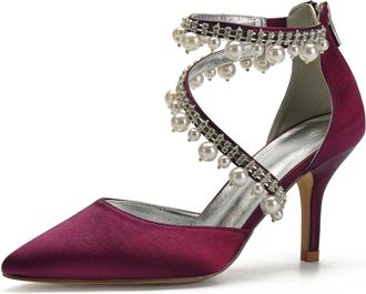 Miyoopark Women Shoes Heels for Wedding Closed Pointed Toe Evening Pumps Shoes M521 Burgundy UK 8.5