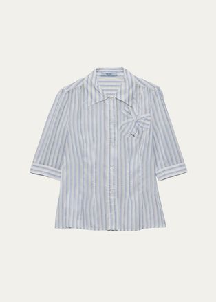 Prada Striped Cupro Short-Sleeve Shirt
