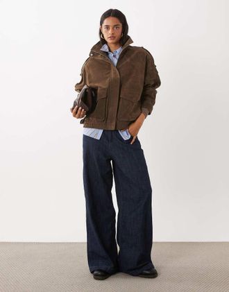 Gina Tricot Gina Tricot giacca in camoscio sintetico con collo alto marrone taupe scuro