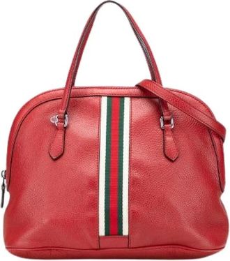 Gucci Pre-owned Handbags, female, Red, Size: ONE SIZE Pre-owned Webbing Line Leather 2way Bag