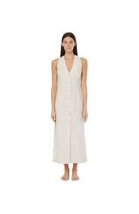 Onia Air Linen Button Down Maxi in Jute/white at Nordstrom, Size X-Large