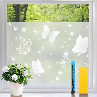 No Brand L&aacute;mina Para Ventanas Sin Adhesivo, 44,5 X 200 Cm, Opaca Mate Con Estampado De Mariposas, Resistente A Los Rayos Uv Y Con Filtro De Luz, Ideal Para Ba&ntilde;
