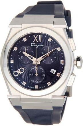 Ferragamo Vega Silicone Strap Chronograph Watch, 40mm in Blue/Stainless Steel at Nordstrom Rack