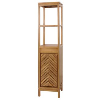 Hhg Hhg - Nunca Usado] Armario Alto De Teca 503, Armario De Ba&ntilde;o, 1 Puerta 4 Compartimentos, Teca De Calidad B (duramen, 20-30 A&ntilde;os) 181x40x35cm