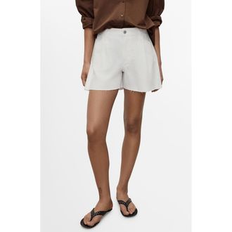 Mango Frayed Hem Denim Shorts in White at Nordstrom, Size 12