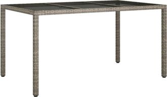 vidaXL Mesa jardín vidrio templado ratán sintético 150x90x75 cm gris Vidaxl