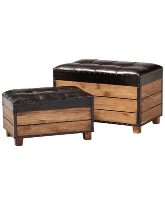 Design Studios Dnu Design Studios Marelli Rustic Upholstered 2Pc Wood Storage Trunk Ottoman Set